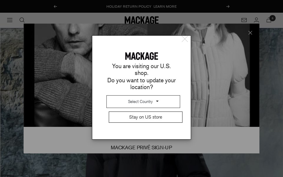 www.mackage.com/ screen capture
