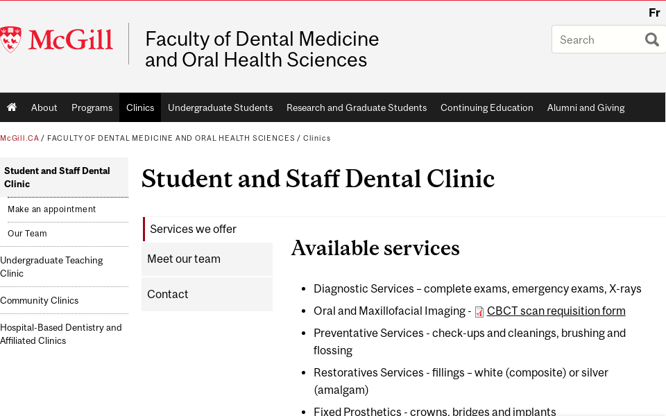 www.mcgill.ca/dentistry/clinics/student-and-staff-dental-clinic screen capture