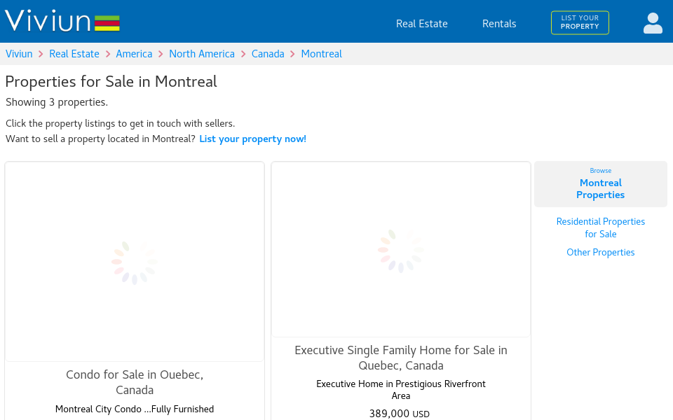 www.viviun.com/montreal-real-estate screen capture